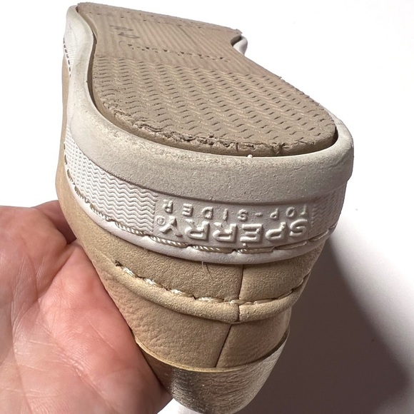 Sperry top-sider faux leather tan neutral women sz 9 gold heel accent shoes used - Picture 13 of 14